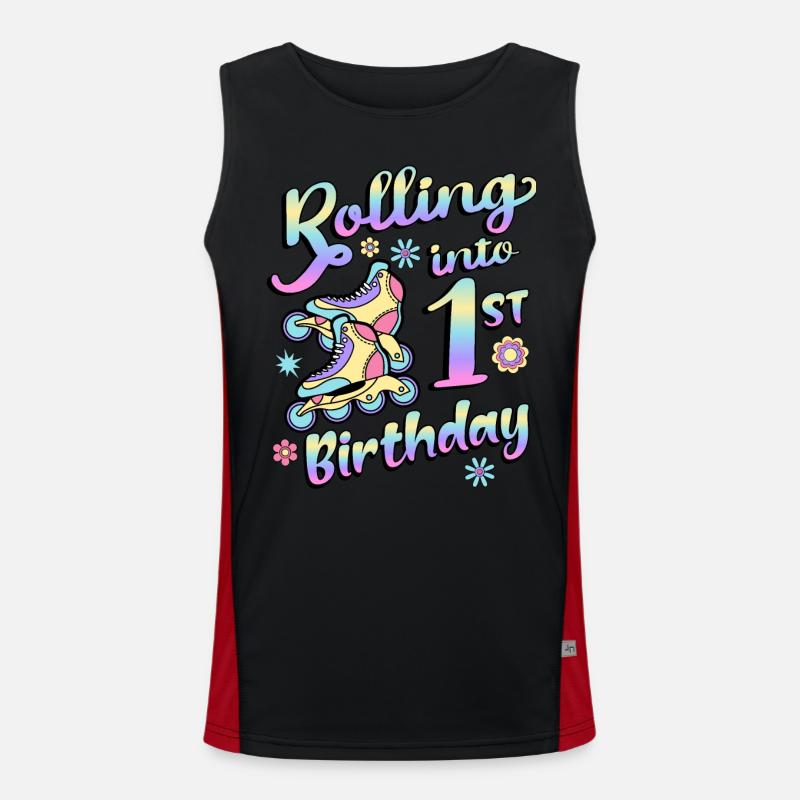 Rolling Into 1st Birthday Roller Skater Inline Funktionelles Kontrast-Tank Top für Männer 