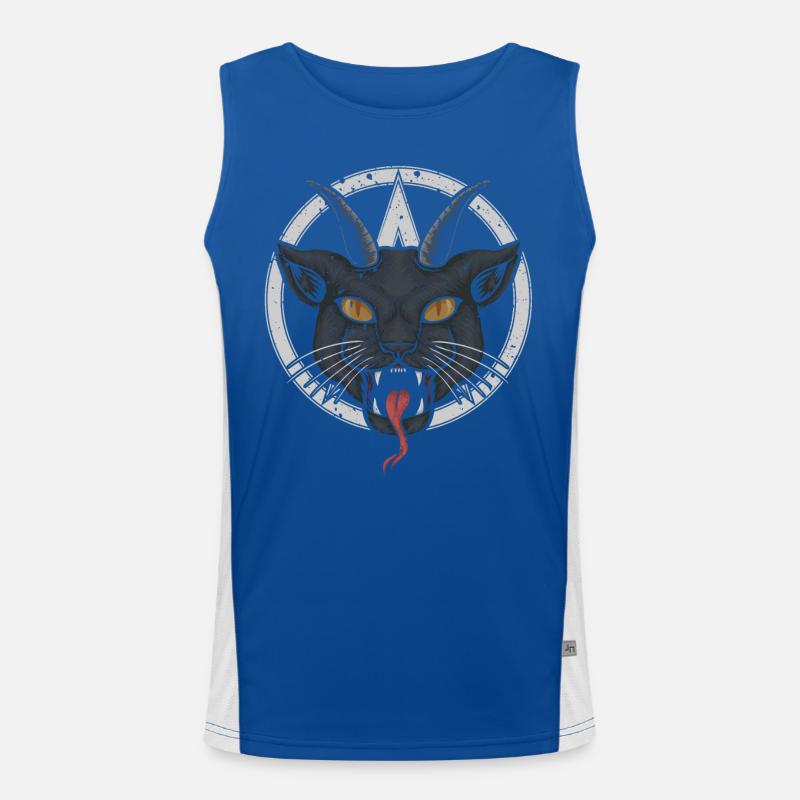Dämonische Gehörnte Katze, Gruseliges Funktionelles Kontrast-Tank Top für Männer 