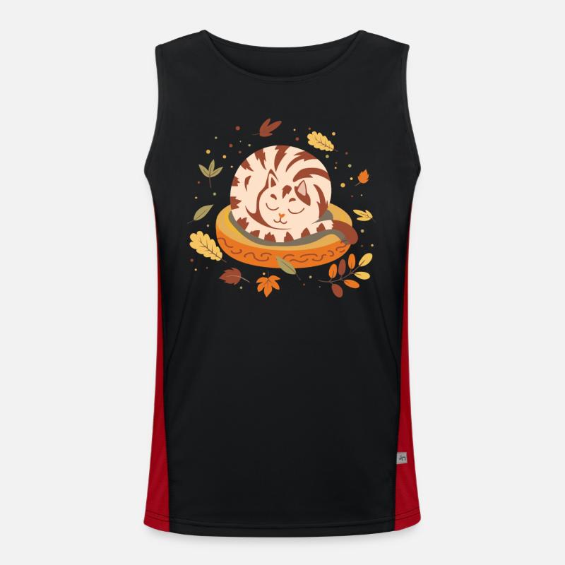 Herbst Vibes Cute Kätzchen Sleepy Katze Herbst Funktionelles Kontrast-Tank Top für Männer 