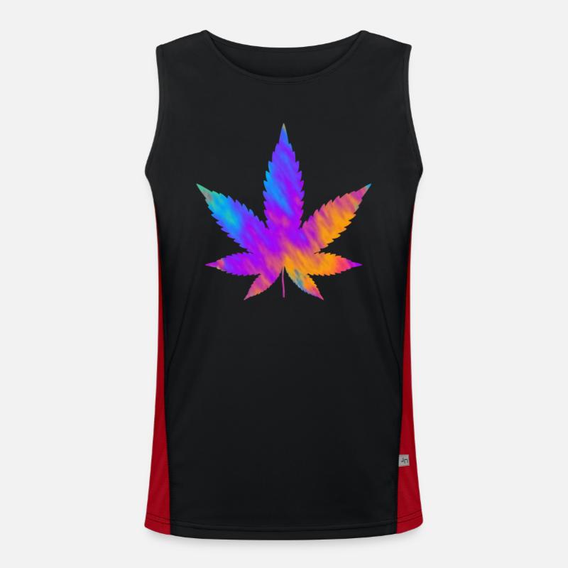 Feuille de cannabis | Feuille de chanvre colorée Débardeur respirant contrasté Homme 