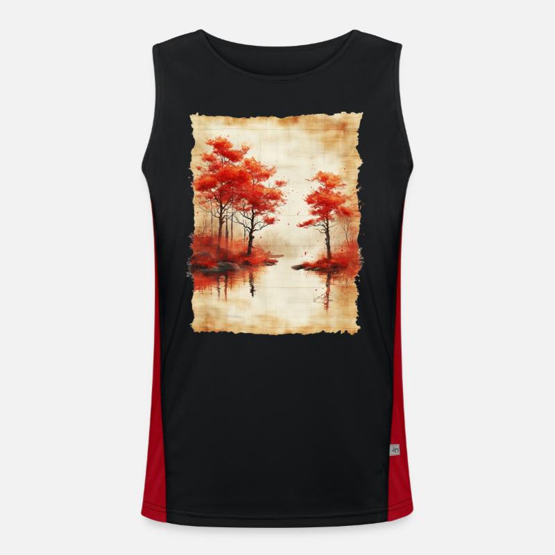 Classic Scenery Papyrus Scroll Onsen Japanese Men's Functional Contrast Tank Top 