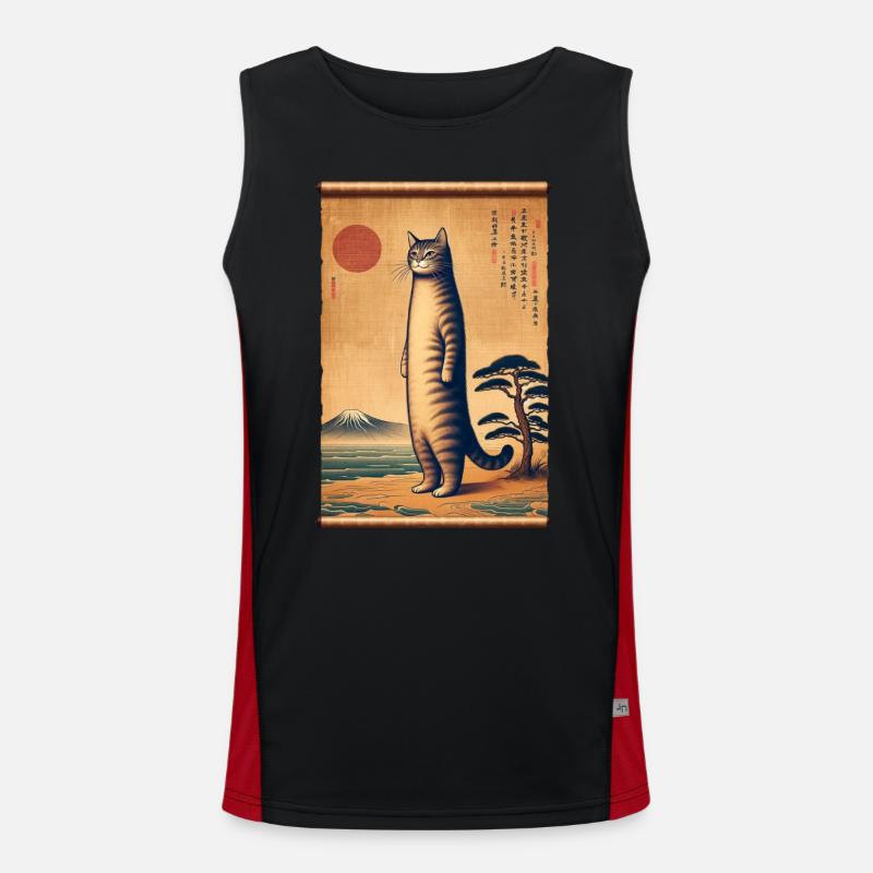 Mt. Fuji Sunset Papyrus Scroll Retro Men's Functional Contrast Tank Top 