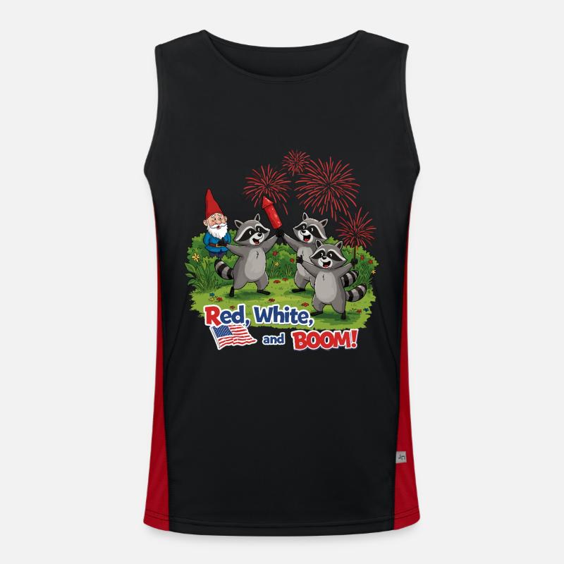 Waschbären-Feuerwerksparty zum 4. Juli Funktionelles Kontrast-Tank Top für Männer 