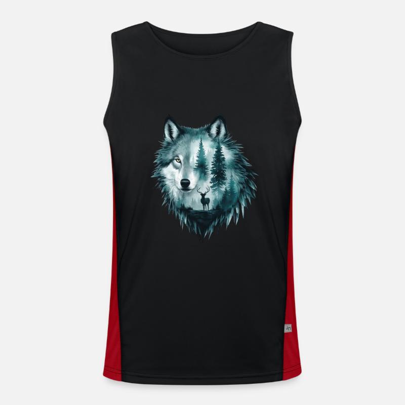 Wolf Head Silhouette Design Men's Functional Contrast Tank Top 