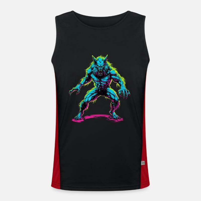 Werwolf Halloween Wolf Wolfsrudel Funktionelles Kontrast-Tank Top für Männer 