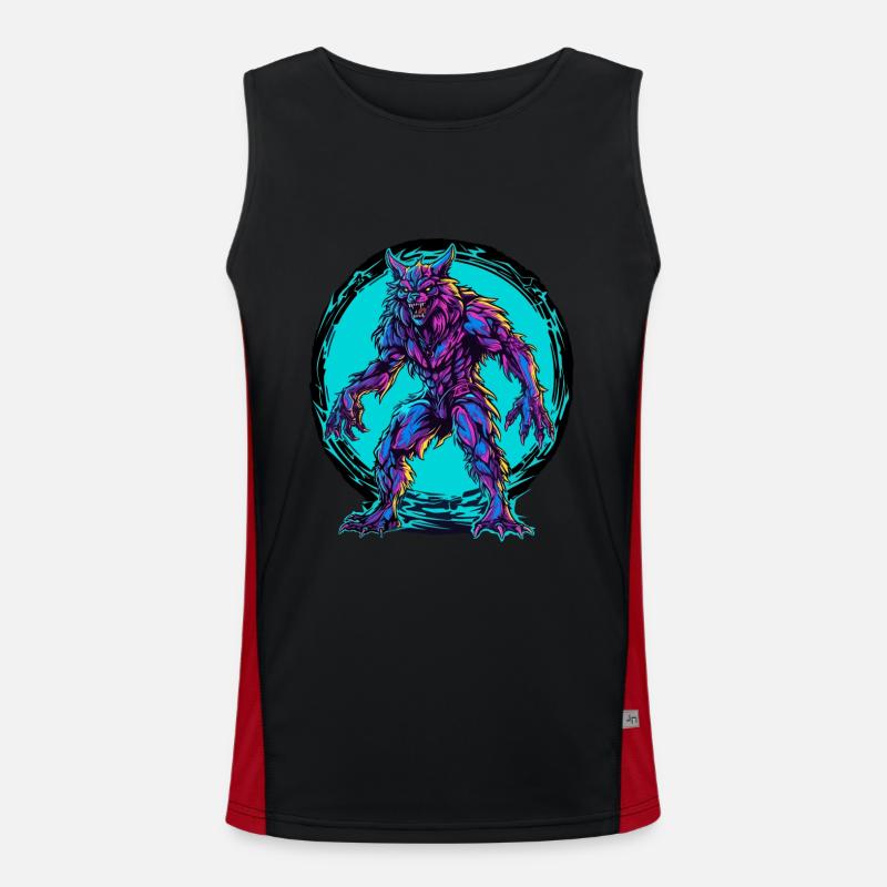 Werwolf Halloween Wolf Wolfsrudel Funktionelles Kontrast-Tank Top für Männer 