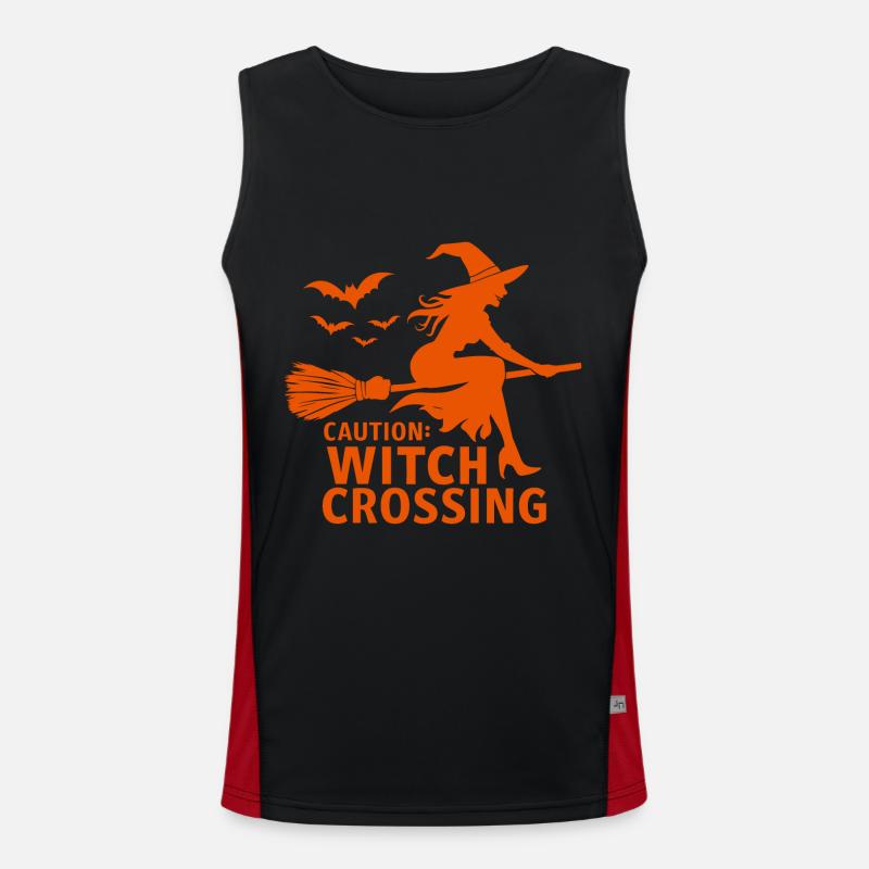Halloween Hexe Hexenbesen Caution Witch Crossing Funktionelles Kontrast-Tank Top für Männer 