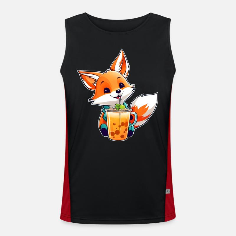Cute Fox with Bubble Tea Men's Functional Contrast Tank Top 