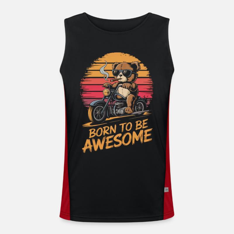 Teddy bear with sunglasses riding motorcycle vintage Men's Functional Contrast Tank Top 