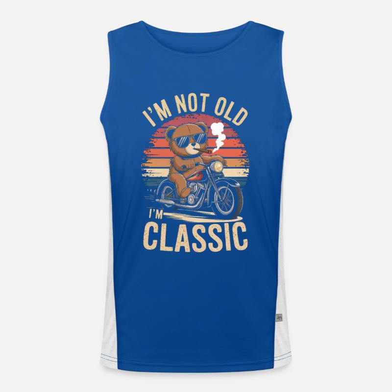 Teddy bear with sunglasses riding motorcycle vintage Men's Functional Contrast Tank Top 
