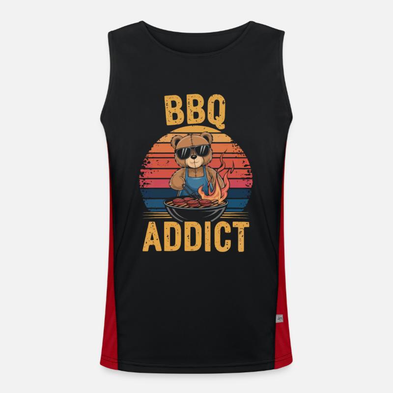 Teddybär grillt ein BBQ am Grill Funktionelles Kontrast-Tank Top für Männer 