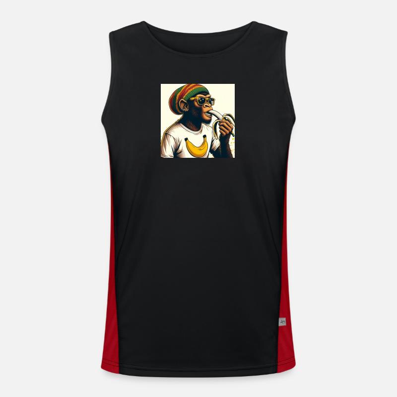 Cool monkey eats banana - Men's Functional Contrast Tank Top  - black/red