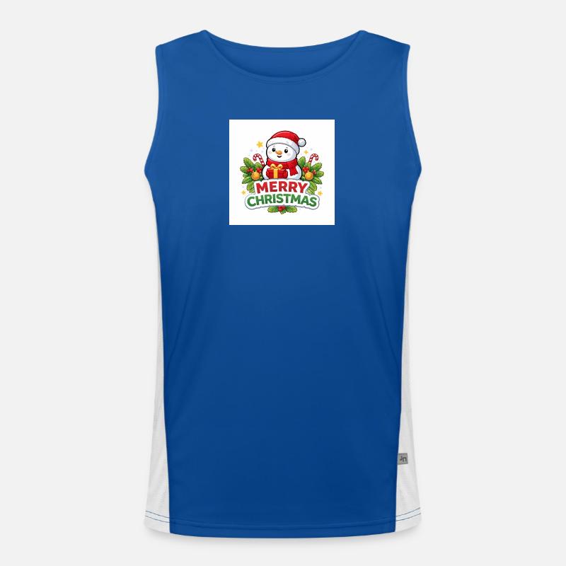 Snowman with gift Christmas fun Men's Functional Contrast Tank Top 