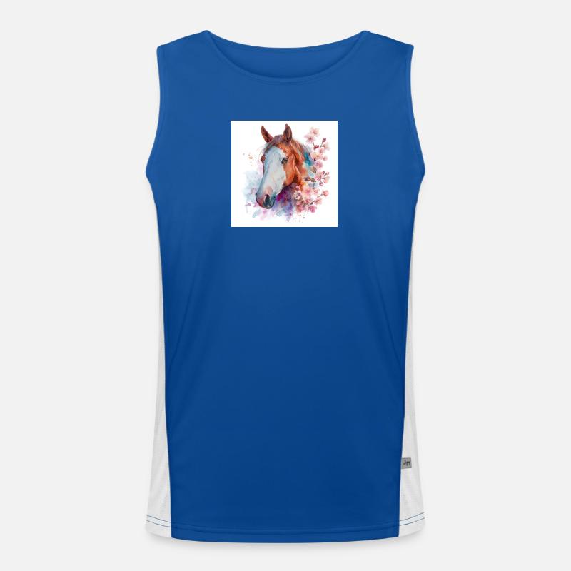 Aquarelle Cheval et Fleurs de cerisier Débardeur respirant contrasté Homme 