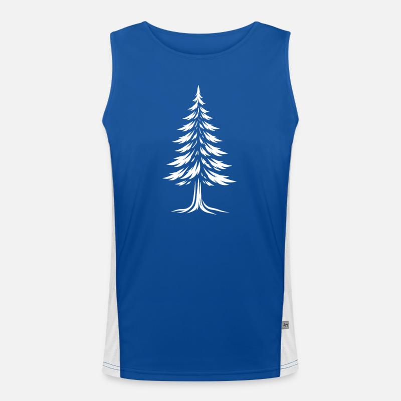 Fir Tree Silhouette - Tree Line Art Nature Design Men's Functional Contrast Tank Top 