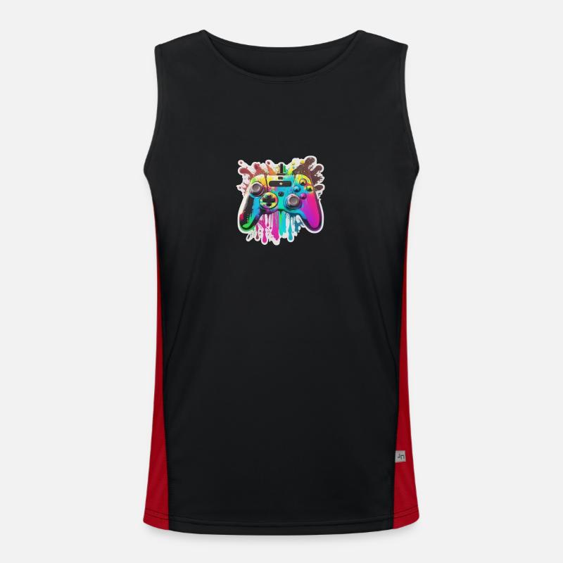 Gaming Controller Rainbow Splash - Men's Functional Contrast Tank Top - black/red