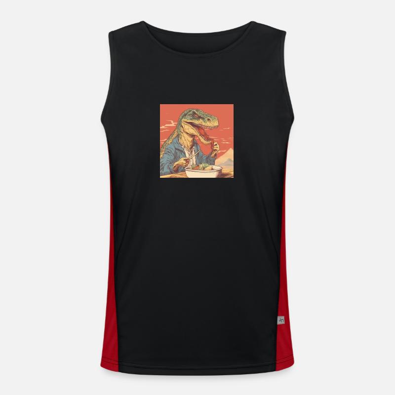 T-Rex isst Ramen Funktionelles Kontrast-Tank Top für Männer 