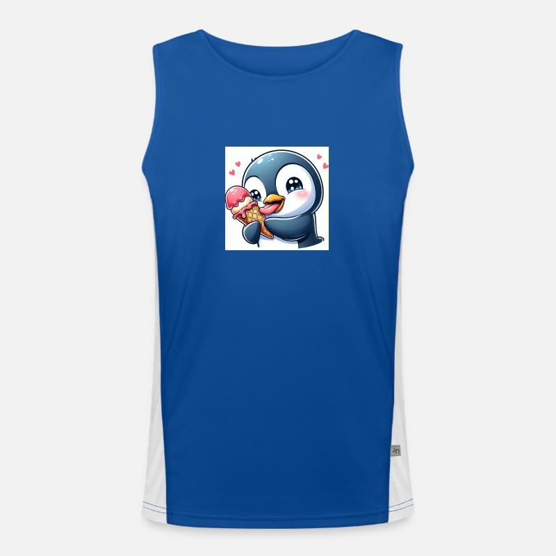 Süsser Pinguin am Softeis essen. Pinguin mit Eis Men's Functional Contrast Tank Top 
