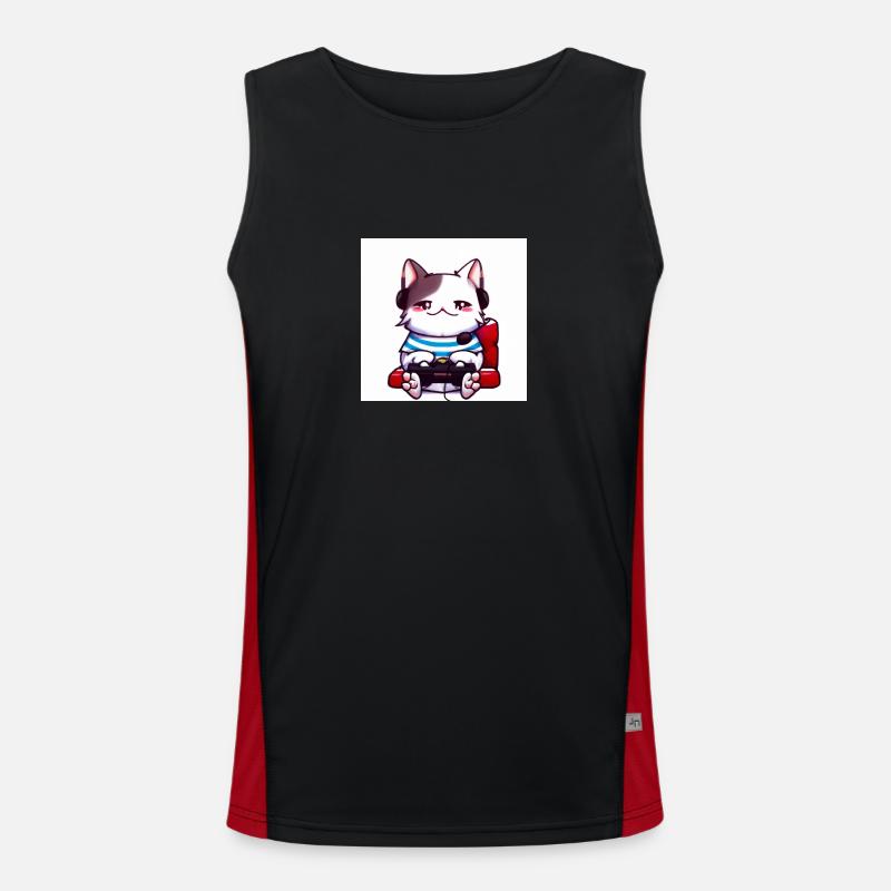 Kaweii cat playing computer games digital art Funktionelles Kontrast-Tank Top für Männer 