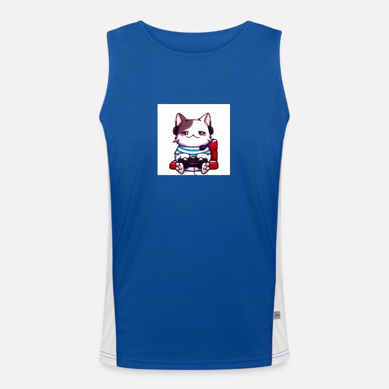Kaweii cat playing computer games digital art Men's Functional Contrast Tank Top 