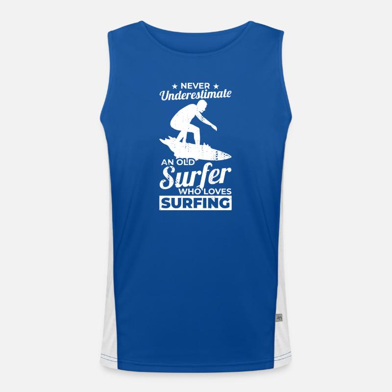 Never Underestimate An Old Surfer Funktionelles Kontrast-Tank Top für Männer 