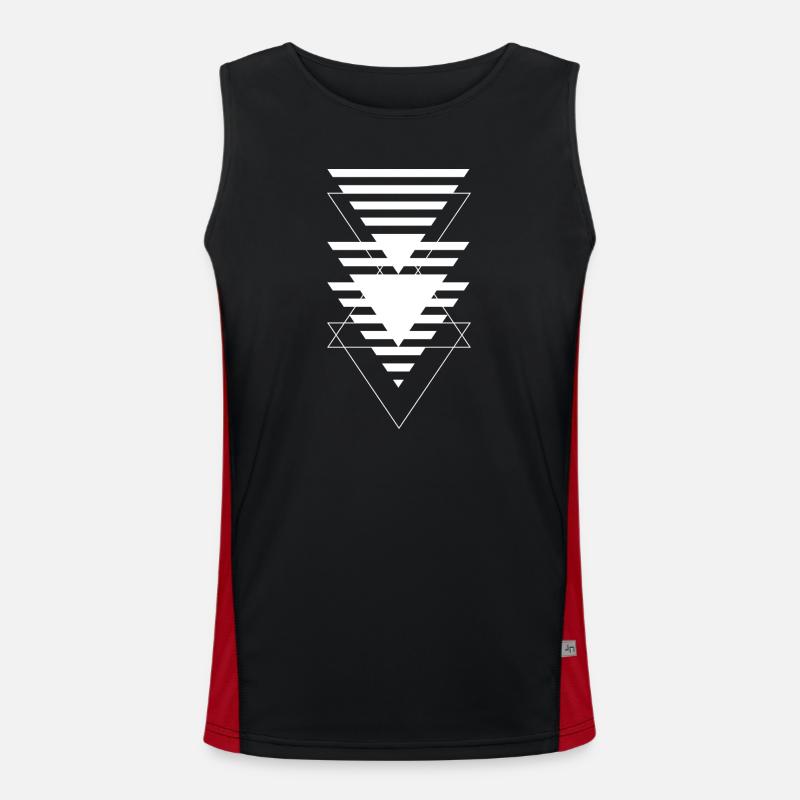 Layered Triangle Geometric Pattern - Men's Functional Contrast Tank Top  - black/red