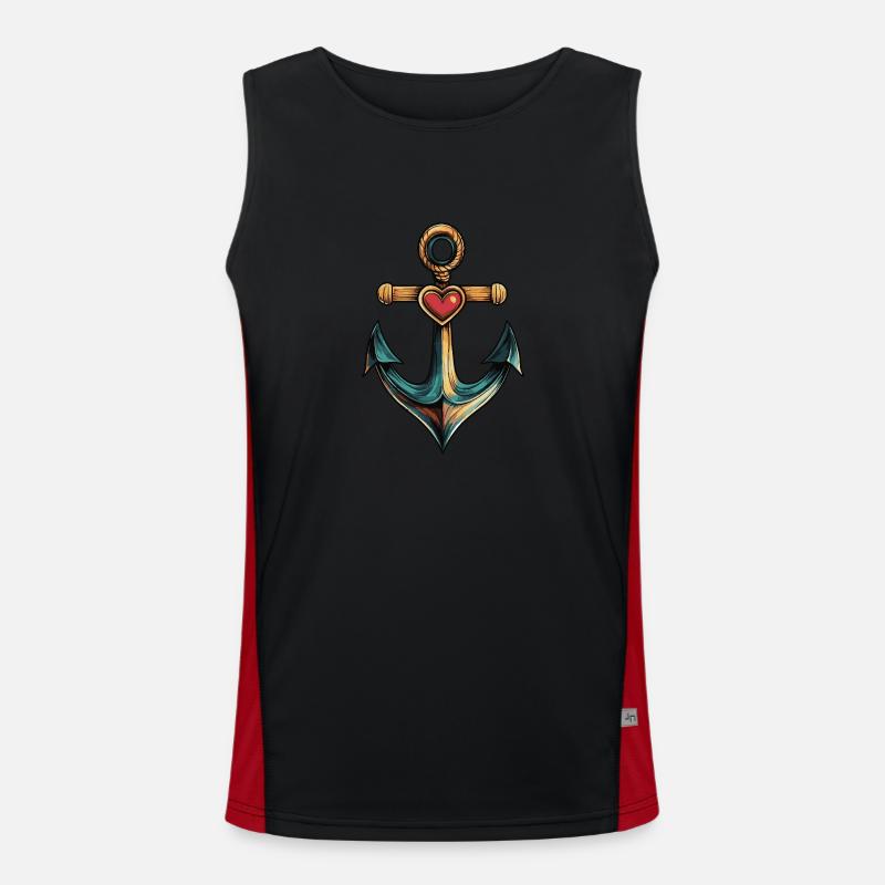 Anchor Heart - Men's Functional Contrast Tank Top  - black/red