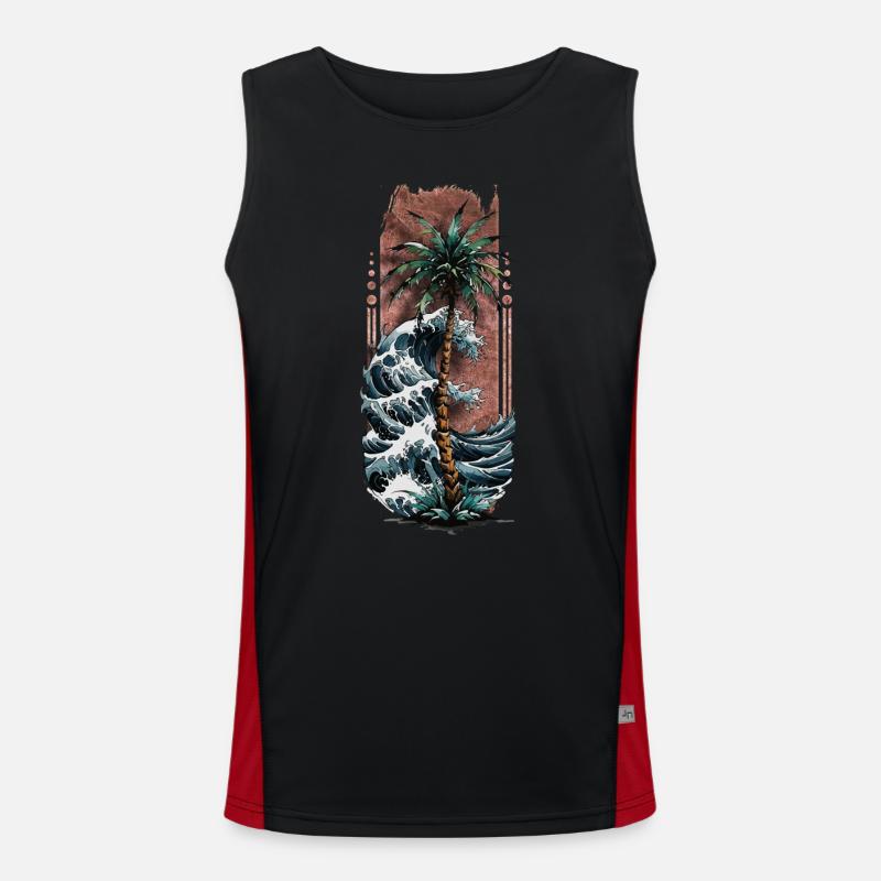 Coastal Harmony: Palm Tree by the Sea Men's Functional Contrast Tank Top 