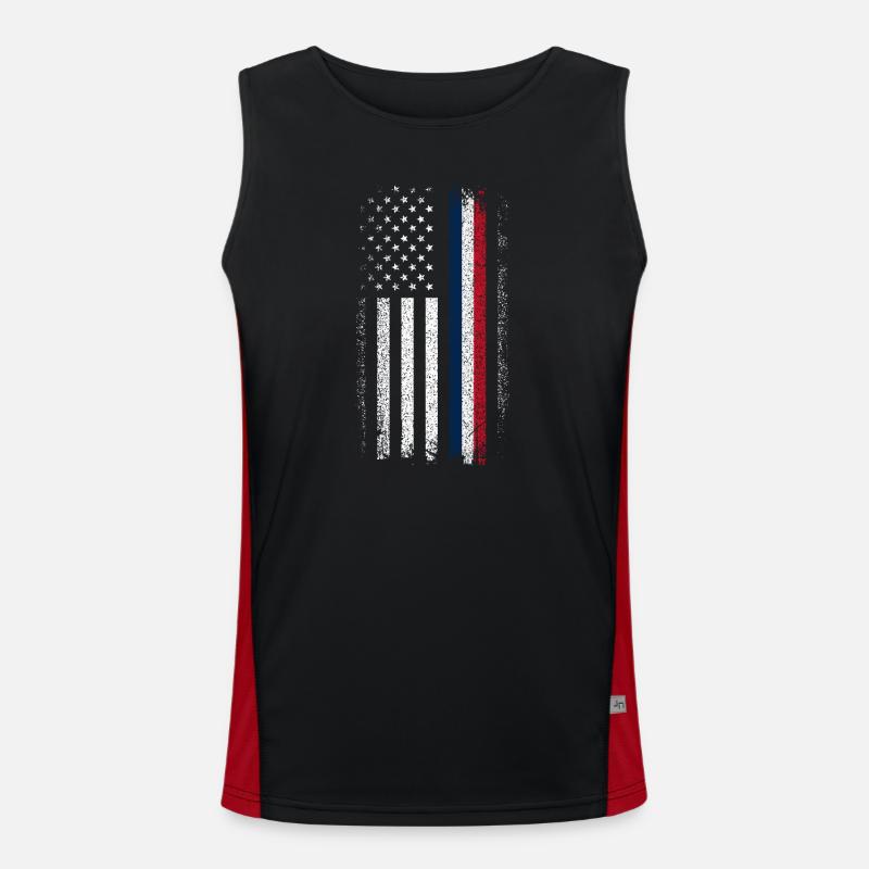 Distressed Flag: Blue Red Line - Men's Functional Contrast Tank Top  - black/red
