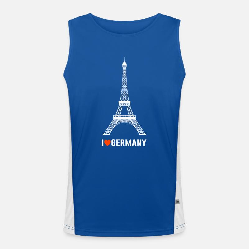 Deutschland Eiffelturm Sarkasmus lustige Sprüche Funktionelles Kontrast-Tank Top für Männer 