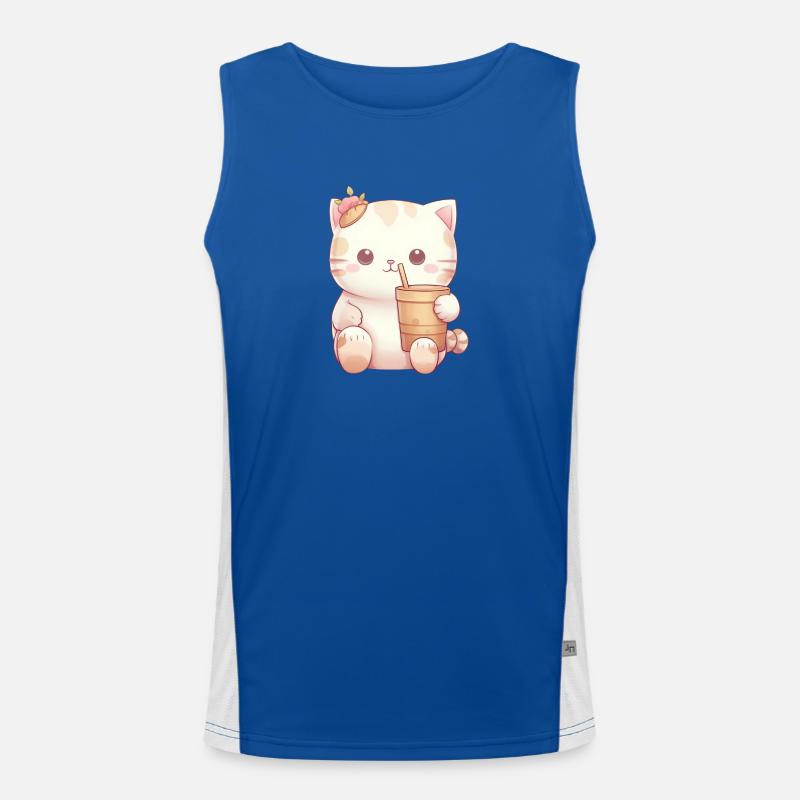 Cat in Bubble Tea Magic Men's Functional Contrast Tank Top 