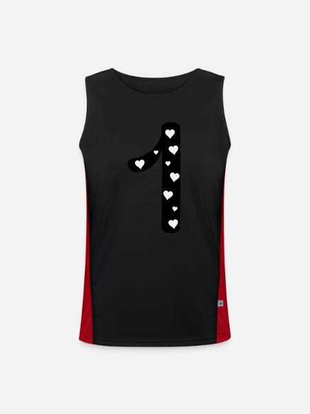 1 anniversaire avec le cœur - Débardeur respirant contrasté Homme  - noir/rouge - Devant