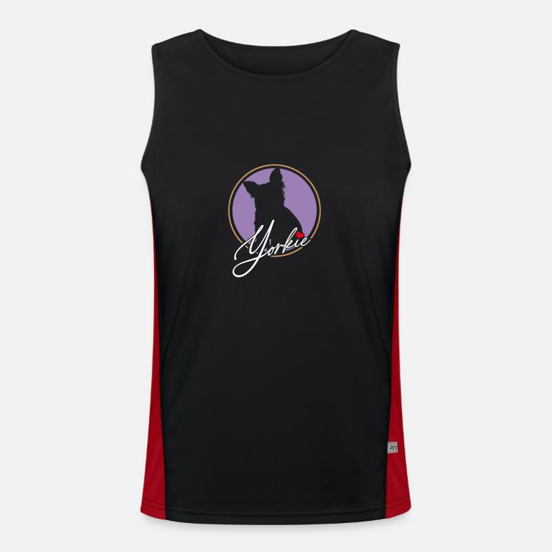 Yorkshire Terrier in colored circle with red heart Men's Functional Contrast Tank Top 