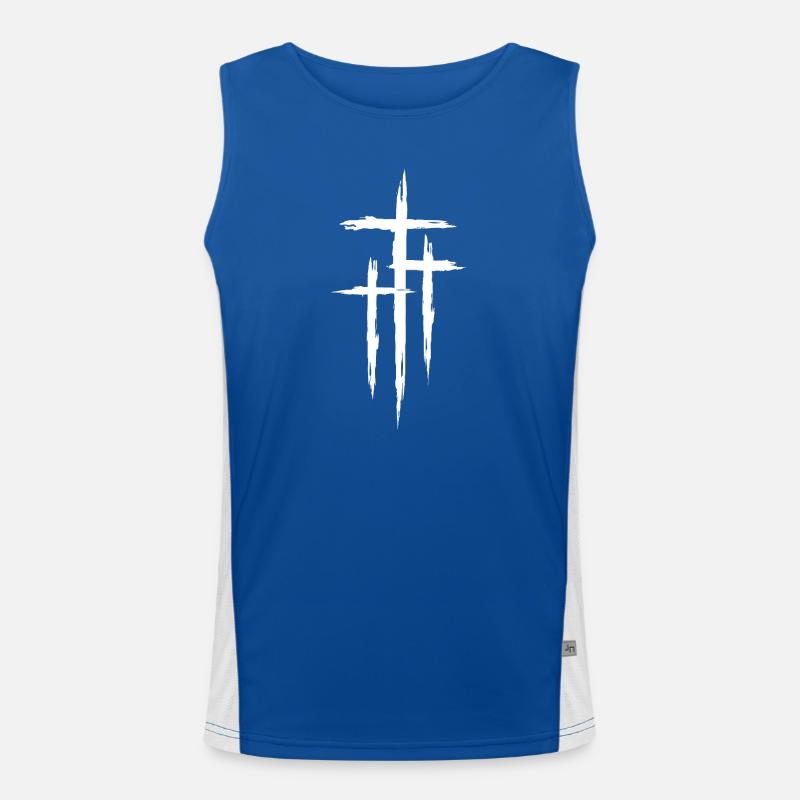 Three Crosses Bold Christian Symbol Men's Functional Contrast Tank Top 