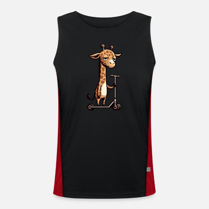 Mürrische Giraffe auf Roller Comic Spaß Funktionelles Kontrast-Tank Top für Männer 