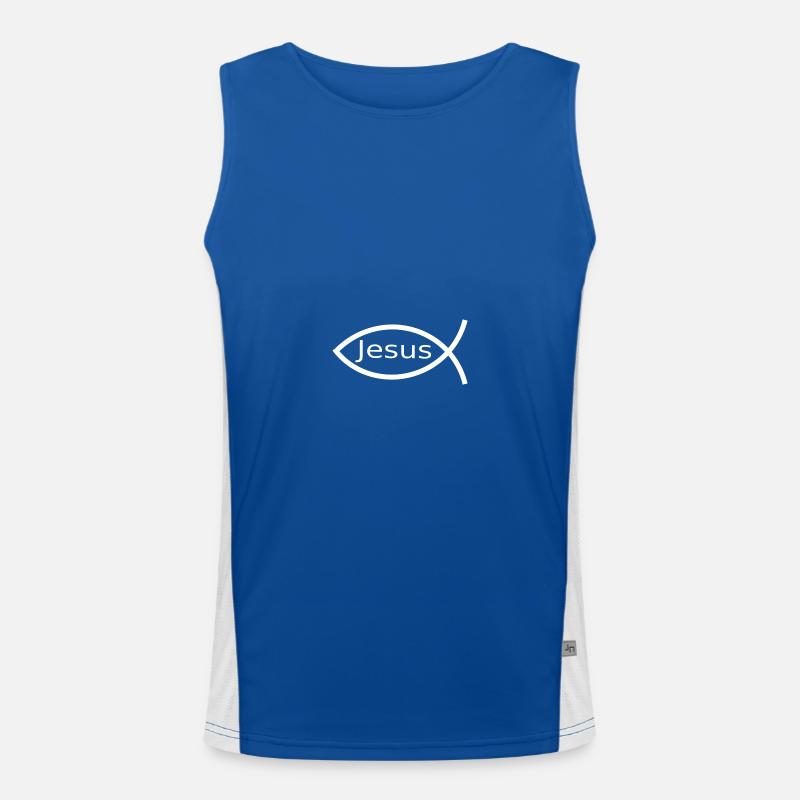 Jesusfisch weiß Ichthys Fisch Jesus Funktionelles Kontrast-Tank Top für Männer 