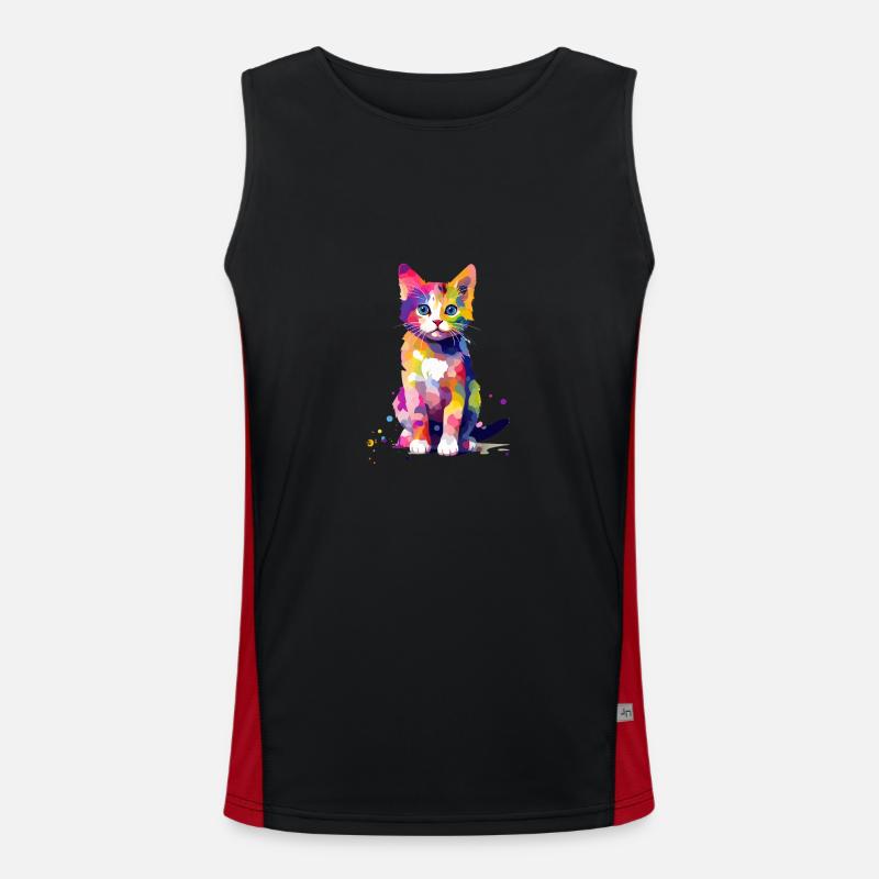 Farbklecks Katze Funktionelles Kontrast-Tank Top für Männer 
