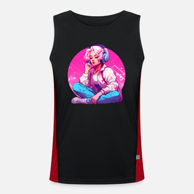 Mädchen mit Kopfhörern Funktionelles Kontrast-Tank Top für Männer 