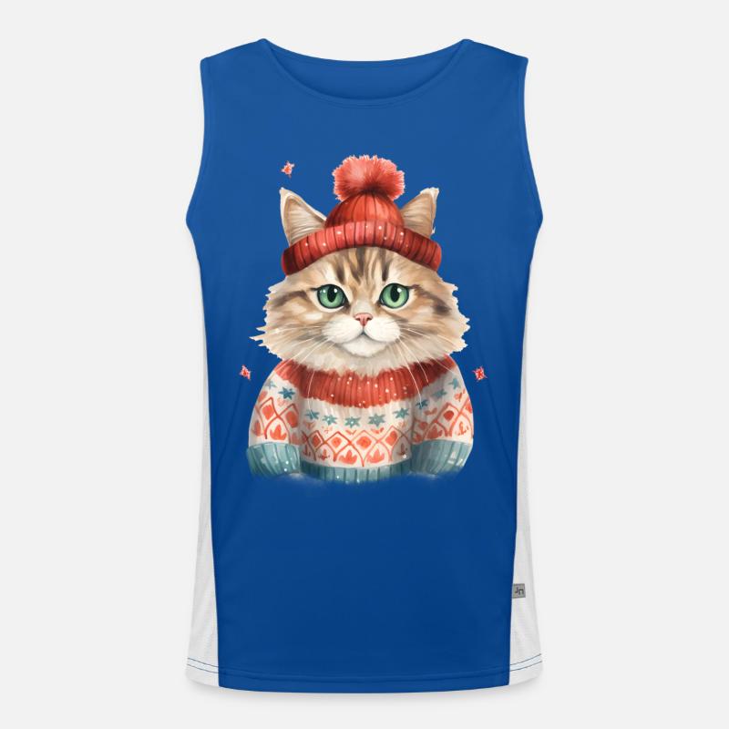 Winterkatze im Strickpullover Funktionelles Kontrast-Tank Top für Männer 