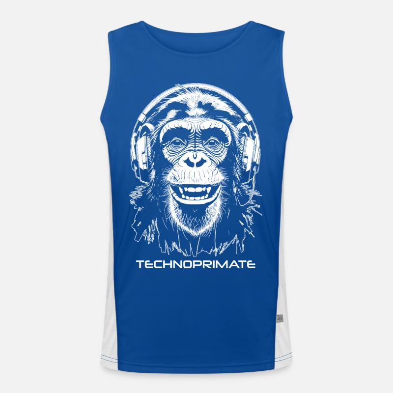 Techno Primate Headphone Ape Art #2 White Men's Functional Contrast Tank Top 