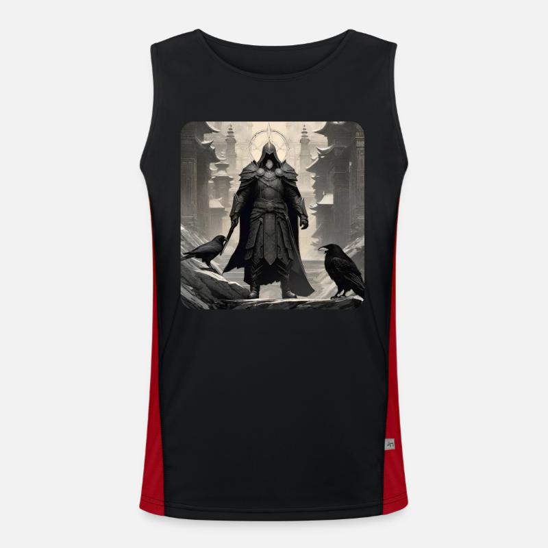 Stolzer düsterer Ritter mit Raben Funktionelles Kontrast-Tank Top für Männer 