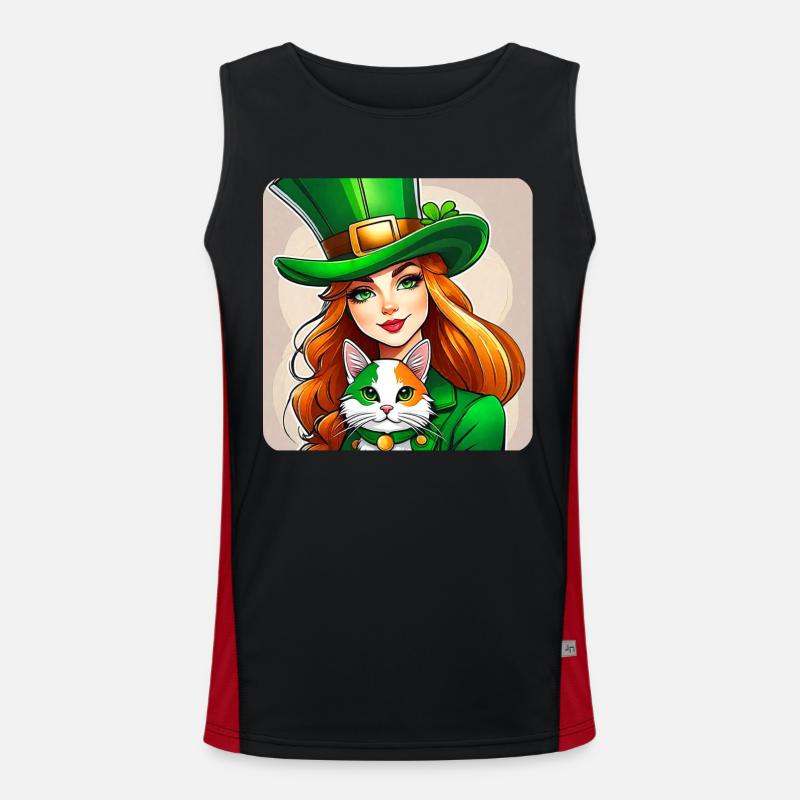 Leprechaun de la Saint-Patrick avec chat Débardeur respirant contrasté Homme 