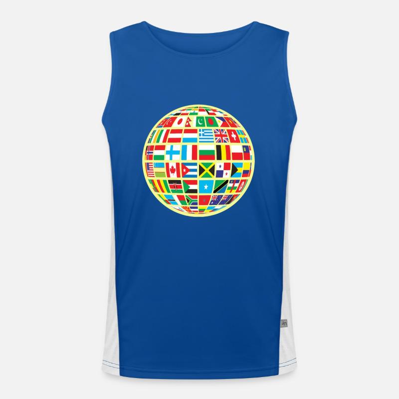Carte du monde globe terrestre globe pays drapeaux continents Débardeur respirant contrasté Homme 