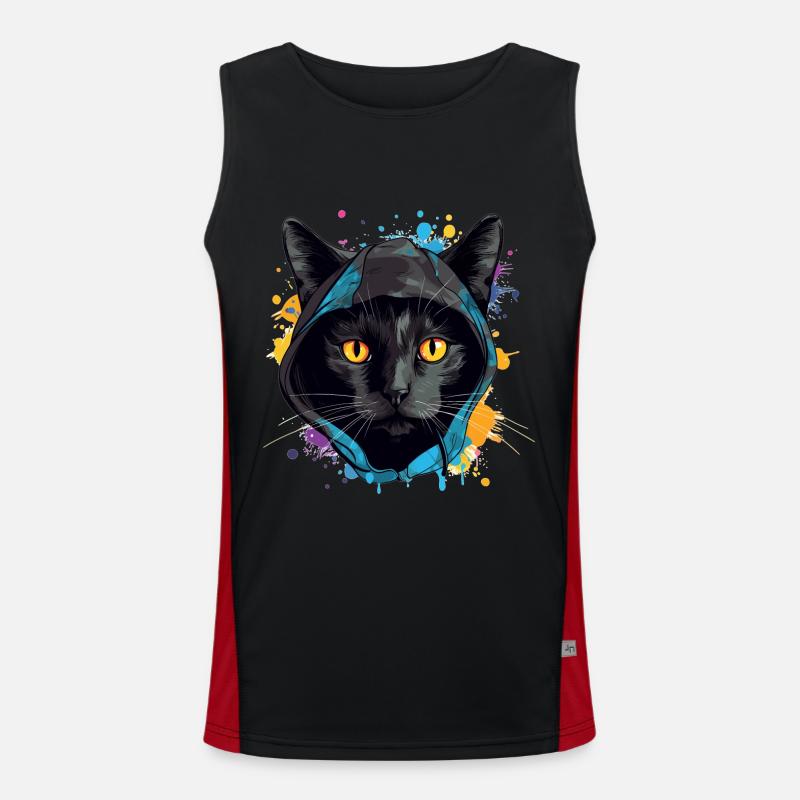 Tête de chat Noir Chat Bombay Chat heureux Chats Débardeur respirant contrasté Homme 