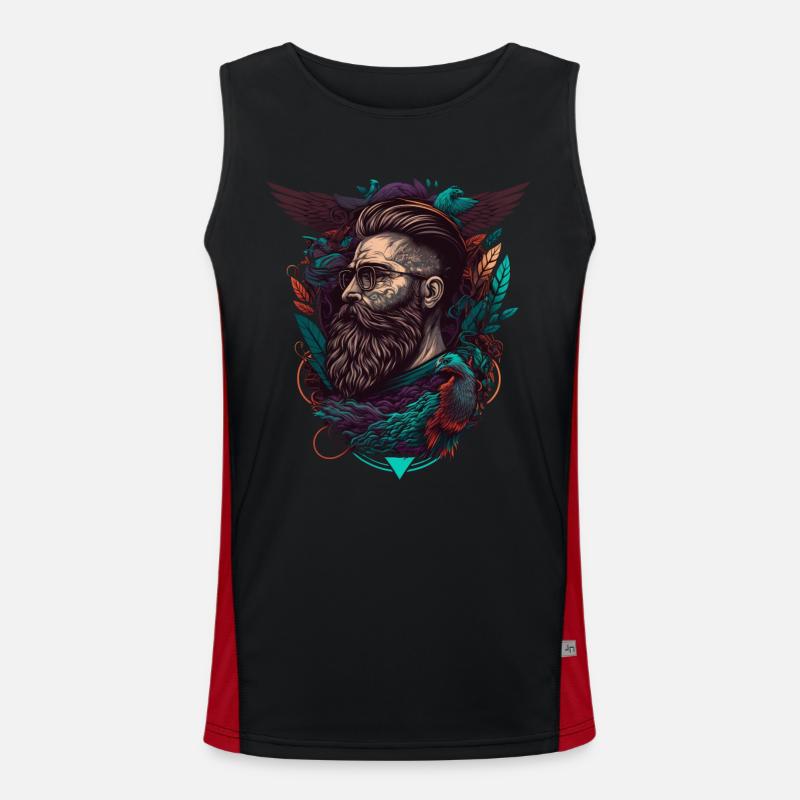 Mann mit Bart und langen Haaren mit Tattoos Funktionelles Kontrast-Tank Top für Männer 