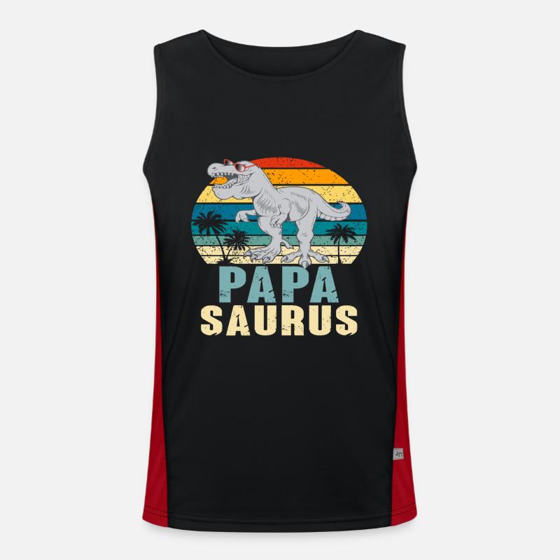 Papasaurus Father's Day Dinosaur T-Rex Gift Idea - Men's Functional Contrast Tank Top  - black/red
