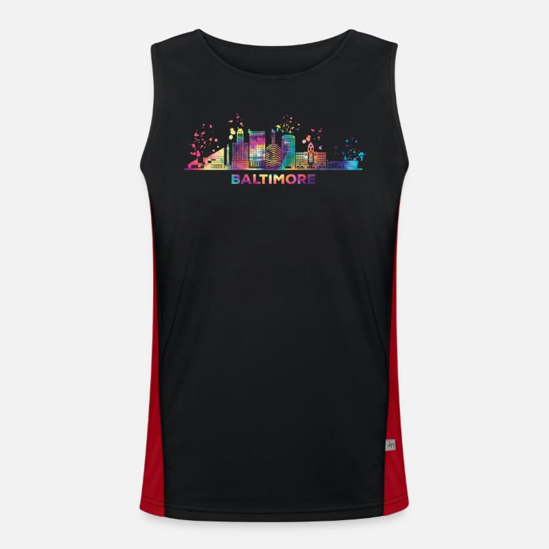 Baltimorean Aquarelle Skyline Baltimore Débardeur respirant contrasté Homme 