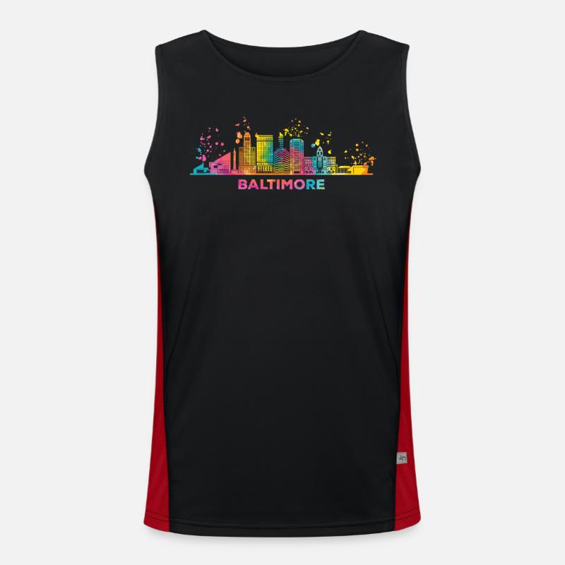 Baltimorean Aquarelle Skyline Baltimore Débardeur respirant contrasté Homme 