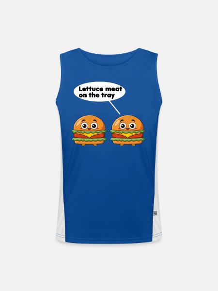 Laitue Viande sur le plateau Burger drôle Jeu de mots - Débardeur respirant contrasté Homme  - bleu/blanc - Devant