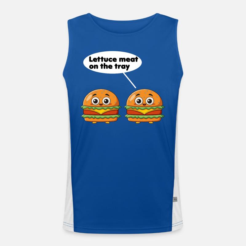 lettuce meat on the tray funny burger pun Men's Functional Contrast Tank Top 